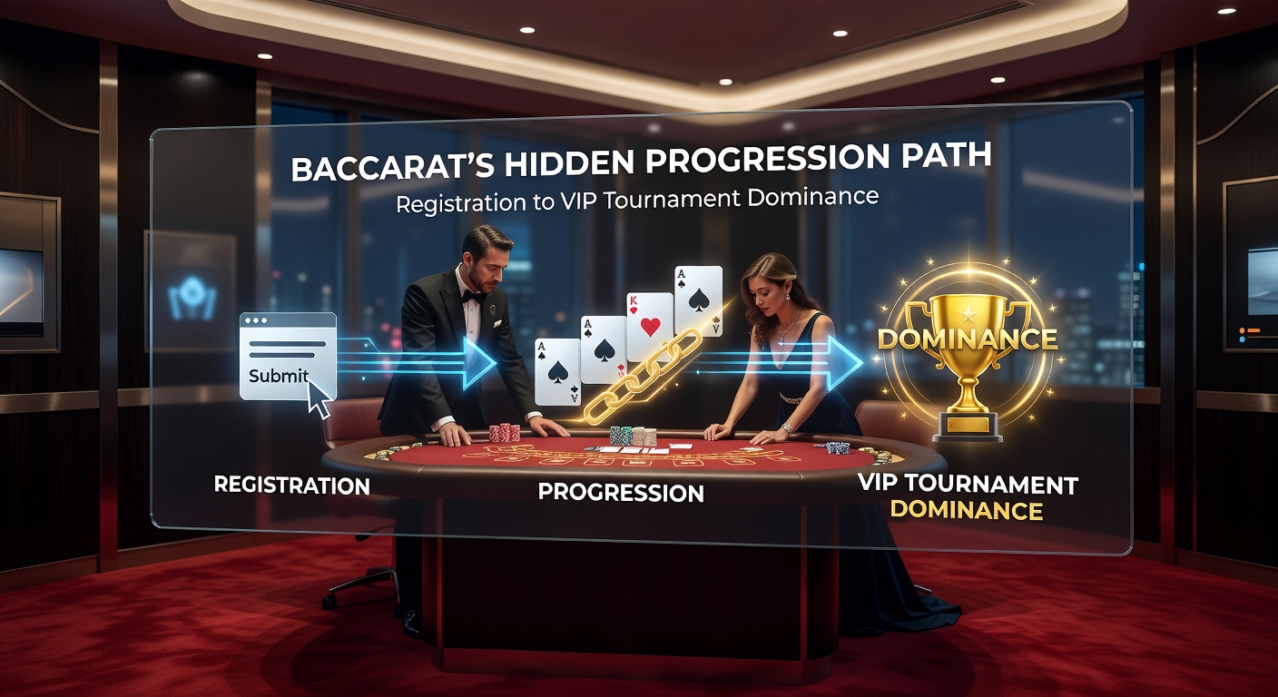 Ein Spieler am Baccarat-Tisch, der vom Neuling zum VIP aufsteigt, mit Karten und Chips im Vordergrund