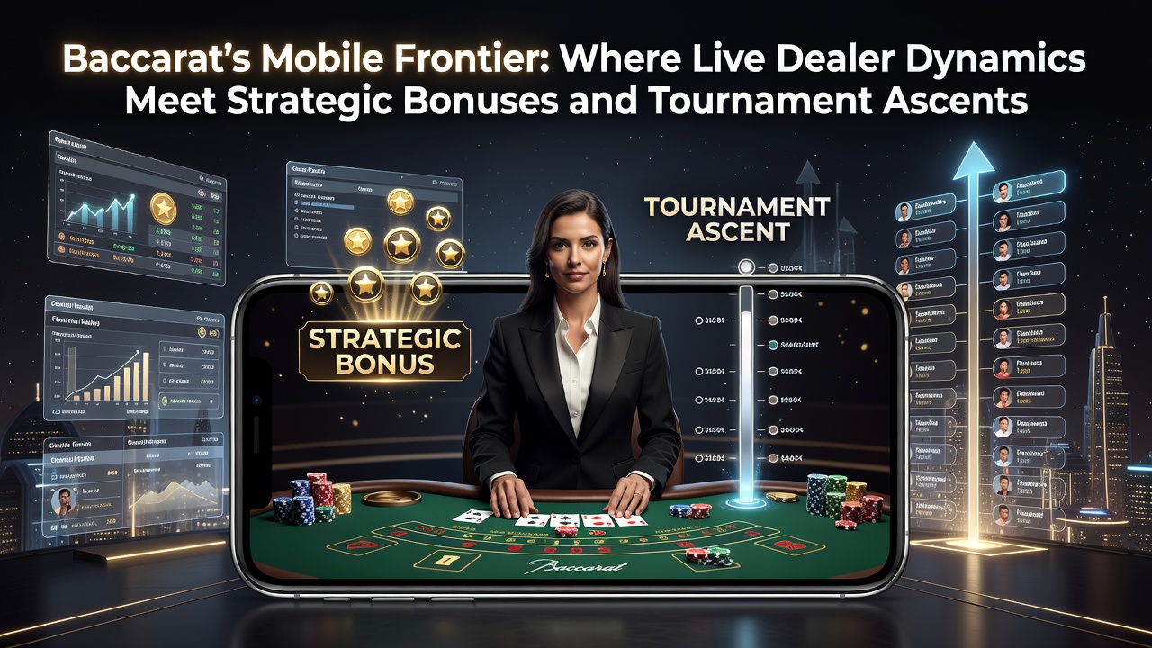 Mobile Baccarat-Sitzung mit Live-Dealer und strategischen Bonusanzeigen auf einem Tablet