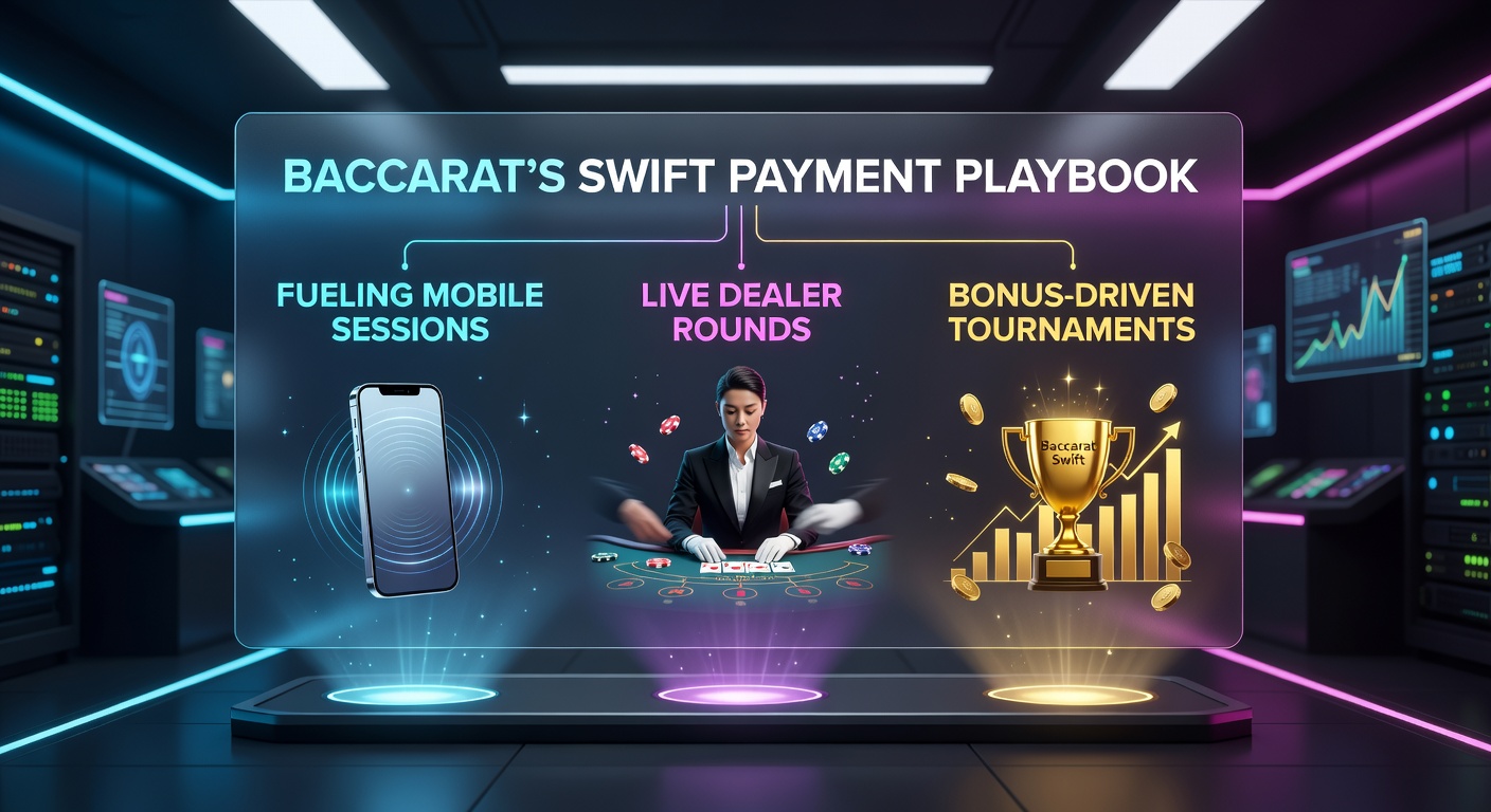 Smartphone mit Baccarat-App und schnellen Zahlungsoptionen im Vordergrund, während ein Live-Dealer am Tisch wartet