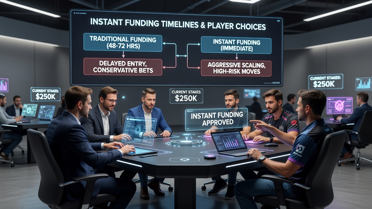 Mobile App-Oberfläche mit Instant-Funding-Optionen während eines laufenden Tischwettbewerbs