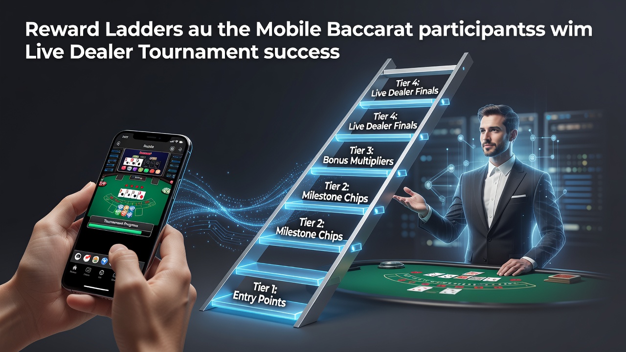 Darstellung einer Belohnungsleiter mit Stufen für mobile Baccarat-Spieler auf dem Weg zu Turniererfolgen