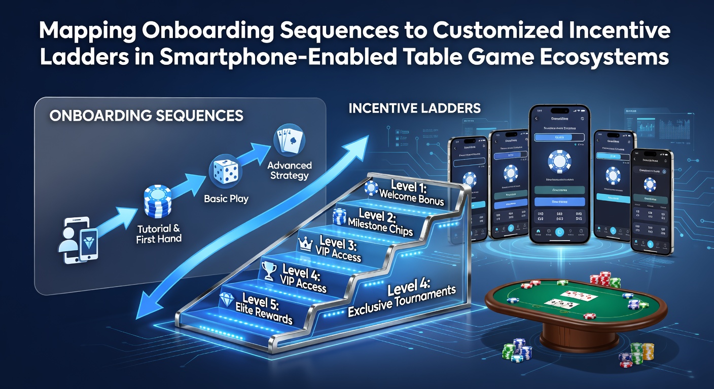 Darstellung der Onboarding-Sequenzen und Anreizleitern in Smartphone-Tischspiel-Apps mit grafischen Elementen und Nutzerpfaden