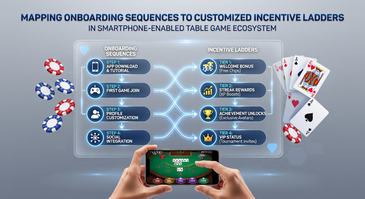 Grafische Übersicht der Integration von Nutzerdaten aus Onboarding in gestaffelte Incentive-Systeme für mobile Tischspiele