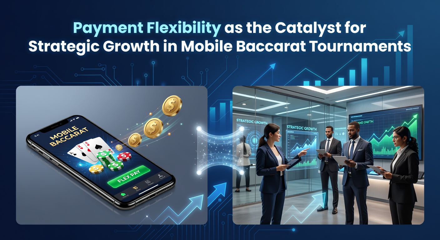 Illustration mobiler Baccarat-Turniere mit flexiblen Zahlungsoptionen auf Smartphone-Displays